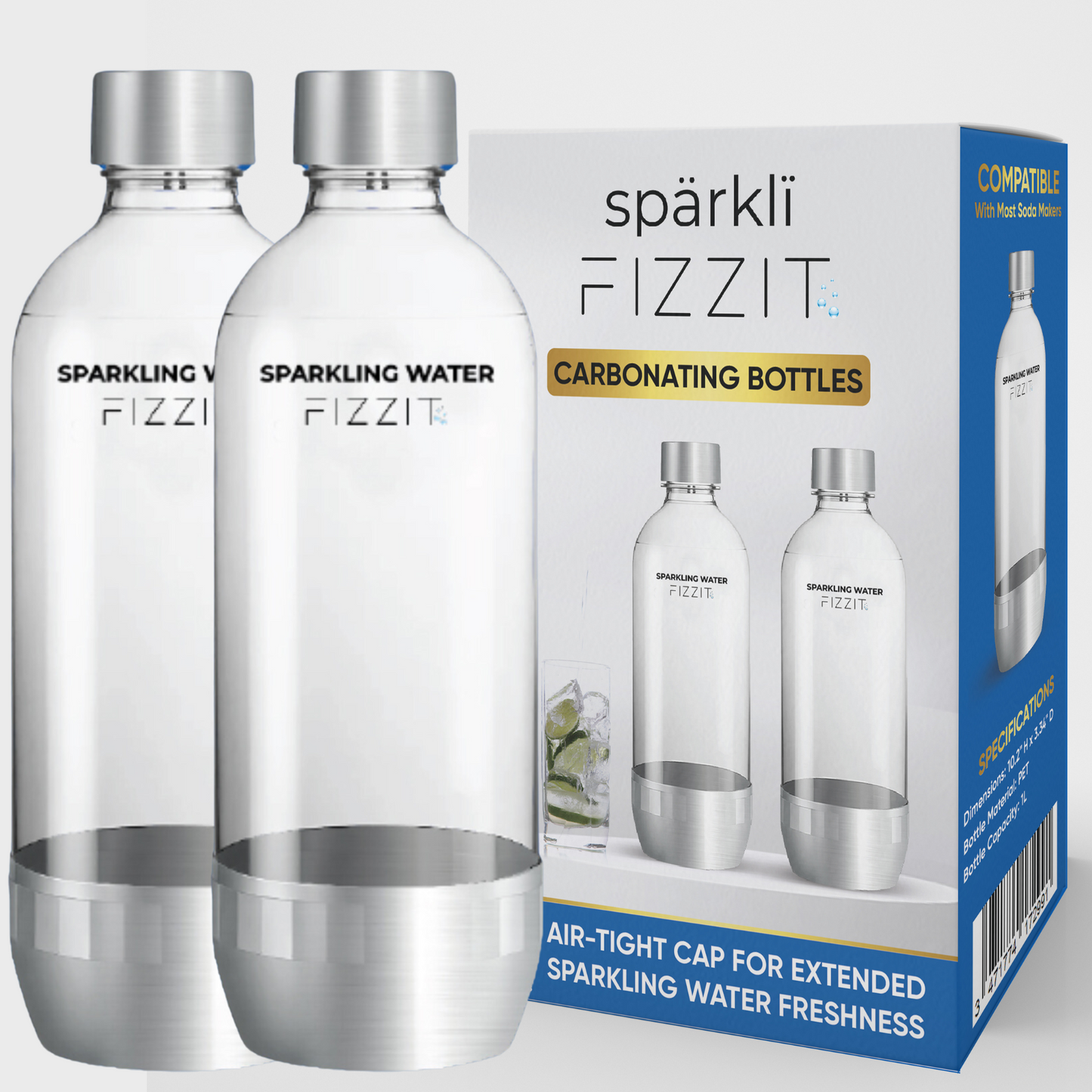 Value Pack of 2 BPA-Free PET Bottles for Soda Makers - 1L Capacity - Compatible with Sodastream and Most Soda Makers - Eco-Friendly and Reusable