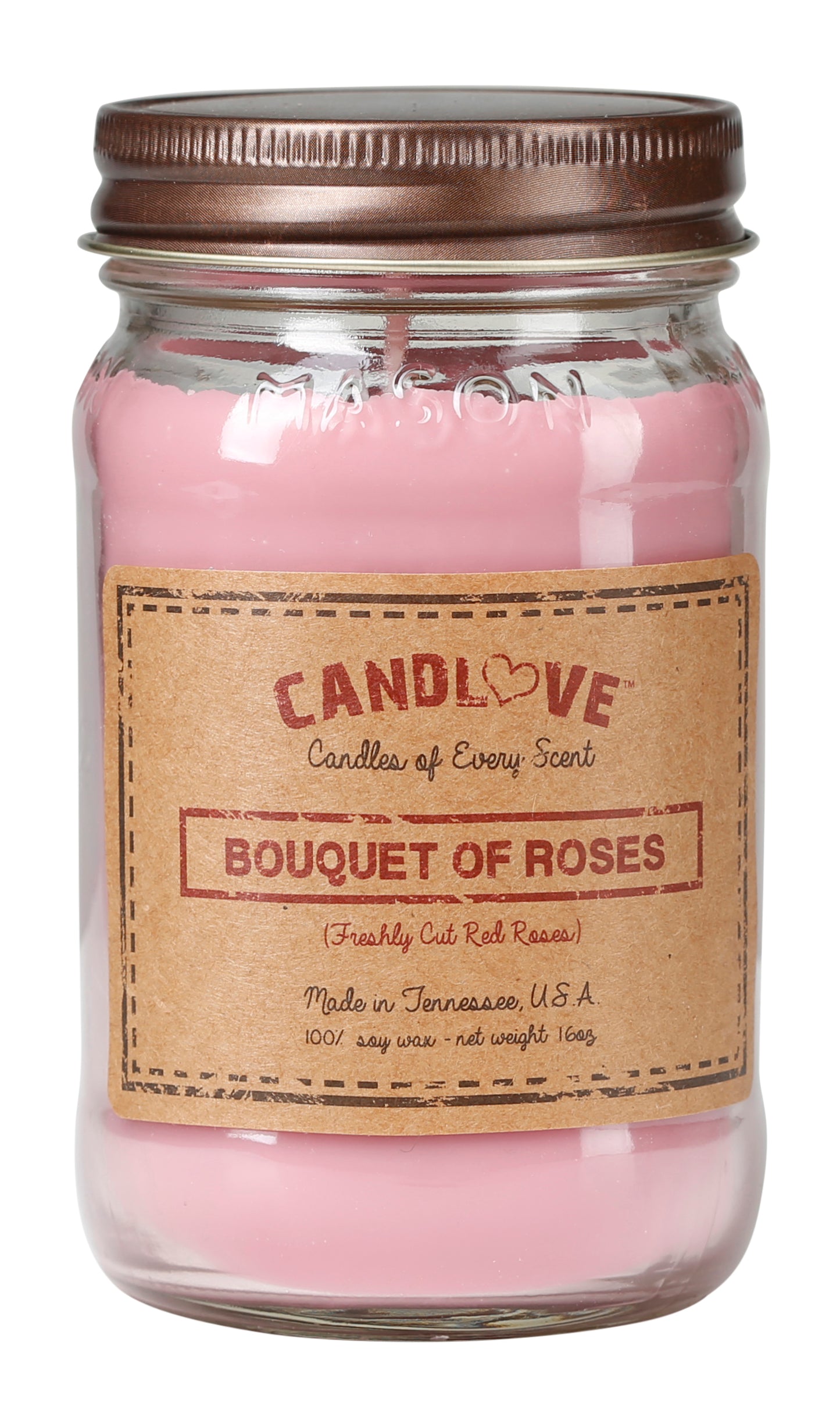 Candlove Bouquet of Roses Scented Candle - Non-Toxic 100% Soy Candle - Handmade & Hand Poured Long Burning Candle - Highly Scented All Natural Clean Burning Candle (16 OZ Mason Jar) Made in The USA