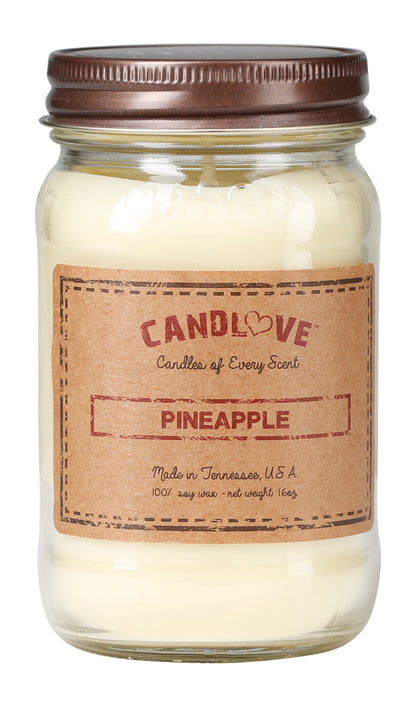 Candlove Pineapple Scented Candle - Non-Toxic 100% Soy Candle - Handmade & Hand Poured Long Burning Candle - Highly Scented All Natural Clean Burning Candle (16 OZ Mason Jar) Made in The USA