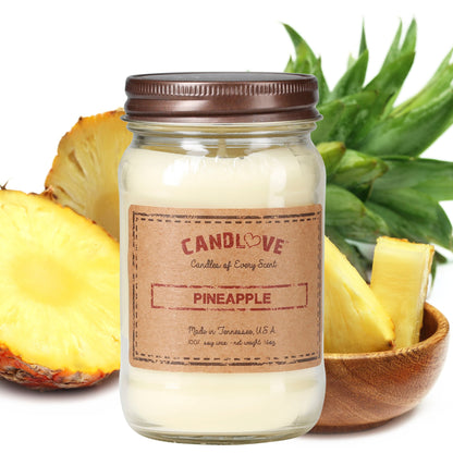 Candlove Pineapple Scented Candle - Non-Toxic 100% Soy Candle - Handmade & Hand Poured Long Burning Candle - Highly Scented All Natural Clean Burning Candle (16 OZ Mason Jar) Made in The USA