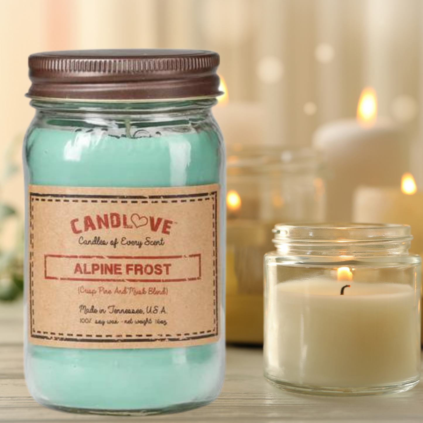 Candlove Alpine Frost Scented Candle - Non-Toxic 100% Soy Candle - Handmade & Hand Poured Long Burning Candle - Highly Scented All Natural Clean Burning Candle (16 OZ Mason Jar) Made in The USA