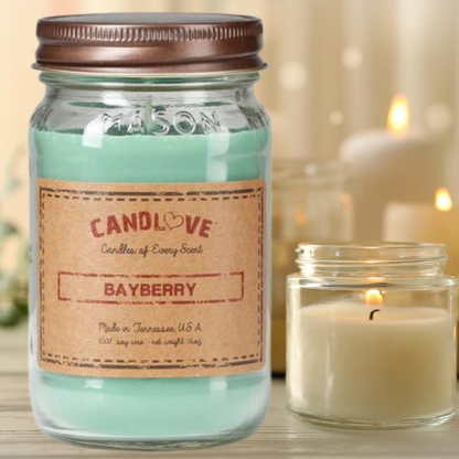 Candlove Bayberry Scented Candle - Non-Toxic 100% Soy Candle - Handmade & Hand Poured Long Burning Candle - Highly Scented All Natural Clean Burning Candle (16 OZ Mason Jar) Made in The USA