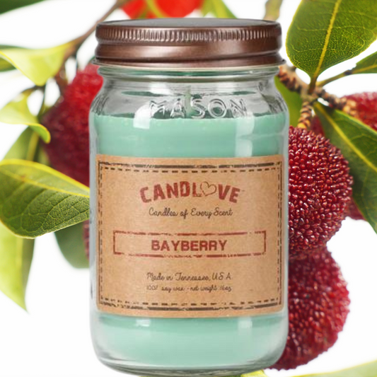 Candlove Bayberry Scented Candle - Non-Toxic 100% Soy Candle - Handmade & Hand Poured Long Burning Candle - Highly Scented All Natural Clean Burning Candle (16 OZ Mason Jar) Made in The USA