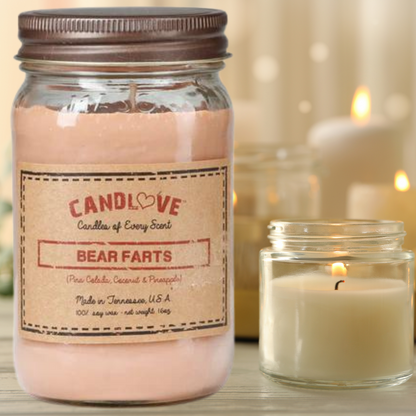 Candlove Bear Farts Scented Candle - Non-Toxic 100% Soy Candle - Handmade & Hand Poured Long Burning Candle - Highly Scented All Natural Clean Burning Candle (16 OZ Mason Jar) Made in The USA