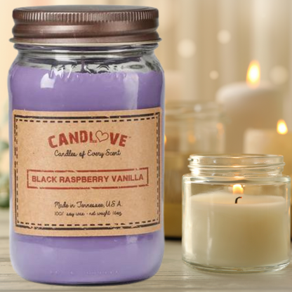 Candlove Black Raspberry Vanilla Scented Candle - Non-Toxic 100% Soy Candle - Handmade & Hand Poured Long Burning Candle - Highly Scented All Natural Clean Burning Candle (16 OZ Mason Jar) Made in The USA