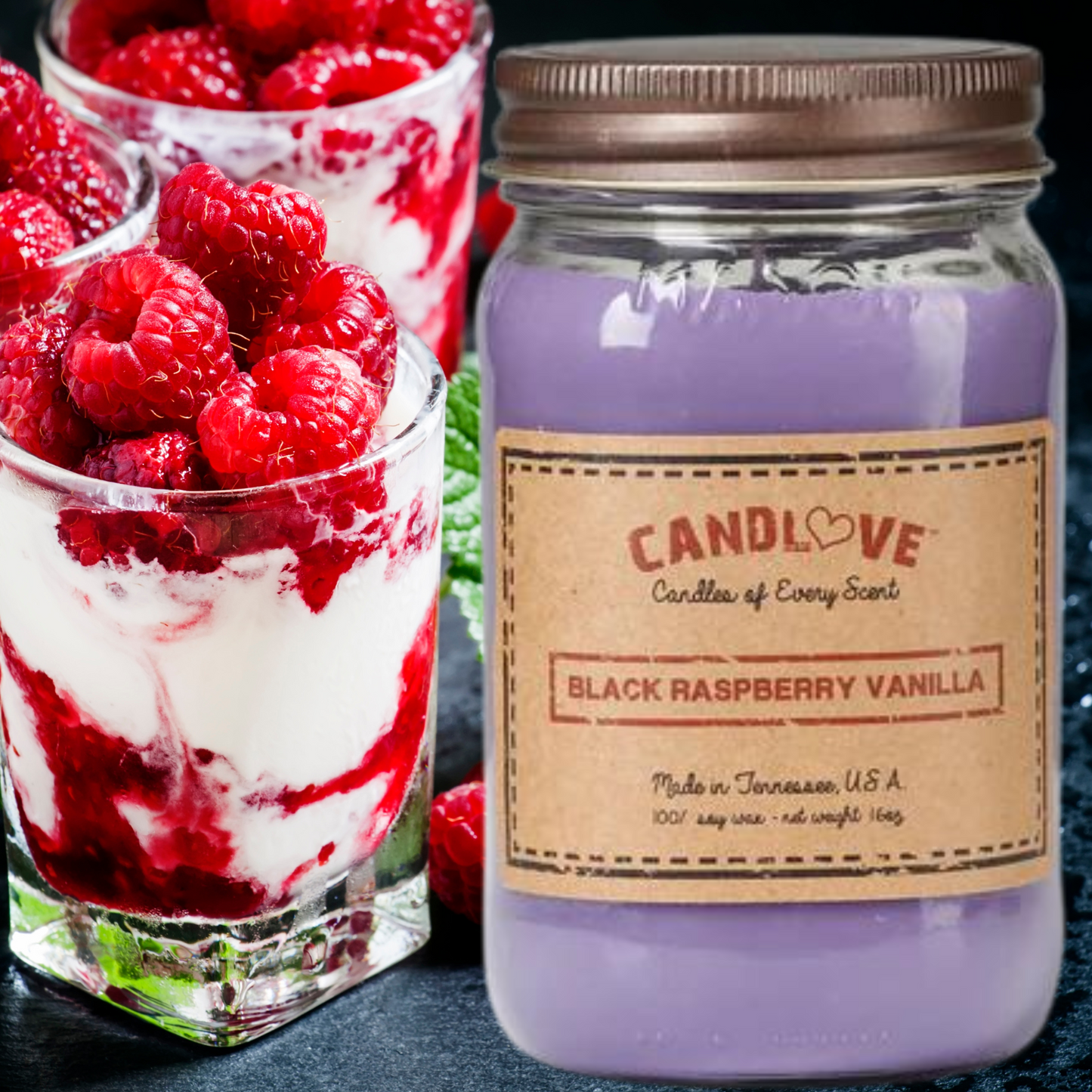 Candlove Black Raspberry Vanilla Scented Candle - Non-Toxic 100% Soy Candle - Handmade & Hand Poured Long Burning Candle - Highly Scented All Natural Clean Burning Candle (16 OZ Mason Jar) Made in The USA