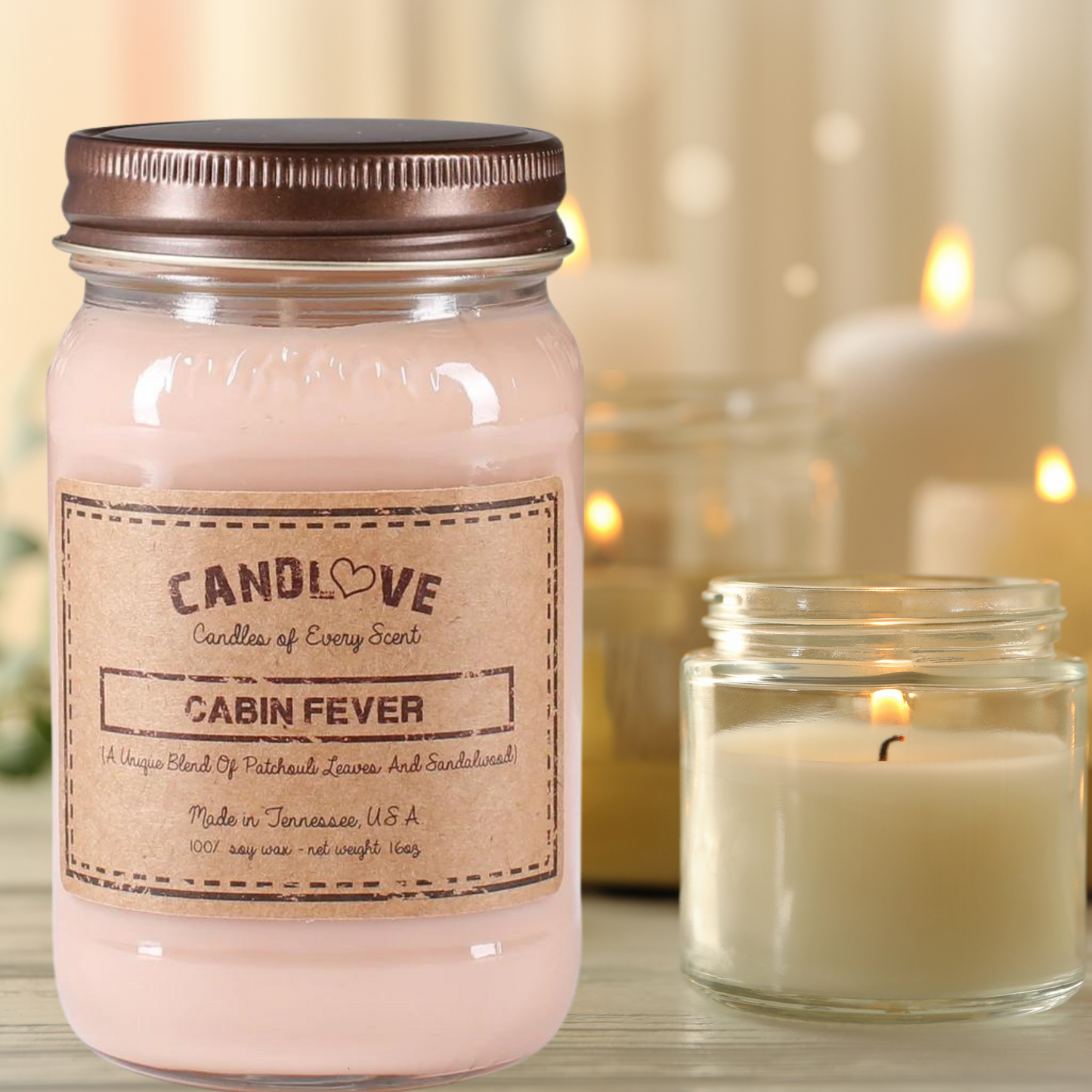 Candlove Cabin Fever Scented Candle - Non-Toxic 100% Soy Candle - Handmade & Hand Poured Long Burning Candle - Highly Scented All Natural Clean Burning Candle (16 OZ Mason Jar) Made in The USA