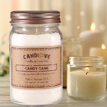 Candlove Candy Cane Scented Candle - Non-Toxic 100% Soy Candle - Handmade & Hand Poured Long Burning Candle - Highly Scented All Natural Clean Burning Candle (16 OZ Mason Jar) Made in The USA