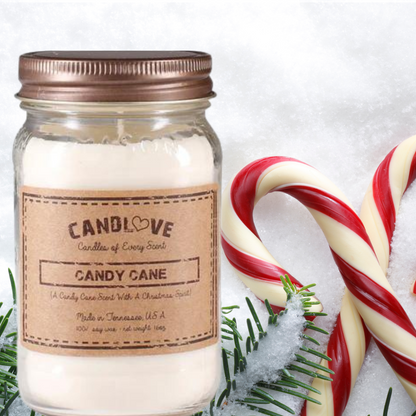 Candlove Candy Cane Scented Candle - Non-Toxic 100% Soy Candle - Handmade & Hand Poured Long Burning Candle - Highly Scented All Natural Clean Burning Candle (16 OZ Mason Jar) Made in The USA