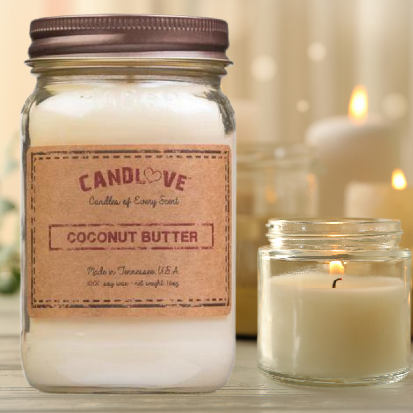 Candlove Coconut Butter Scented Candle - Non-Toxic 100% Soy Candle - Handmade & Hand Poured Long Burning Candle - Highly Scented All Natural Clean Burning Candle (16 OZ Mason Jar) Made in The USA