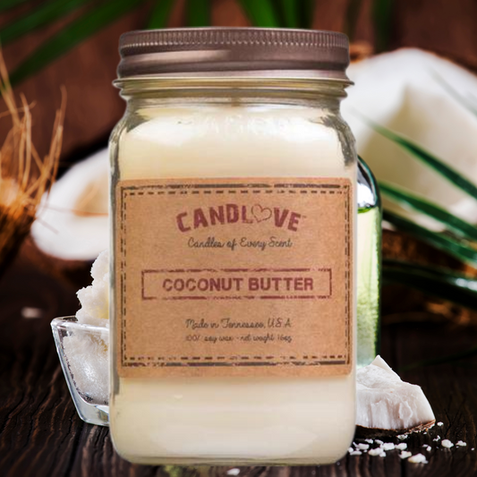 Candlove Coconut Butter Scented Candle - Non-Toxic 100% Soy Candle - Handmade & Hand Poured Long Burning Candle - Highly Scented All Natural Clean Burning Candle (16 OZ Mason Jar) Made in The USA