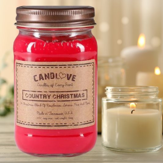 Candlove Country Christmas Scented Candle - Non-Toxic 100% Soy Candle - Handmade & Hand Poured Long Burning Candle - Highly Scented All Natural Clean Burning Candle (16 OZ Mason Jar) Made in The USA