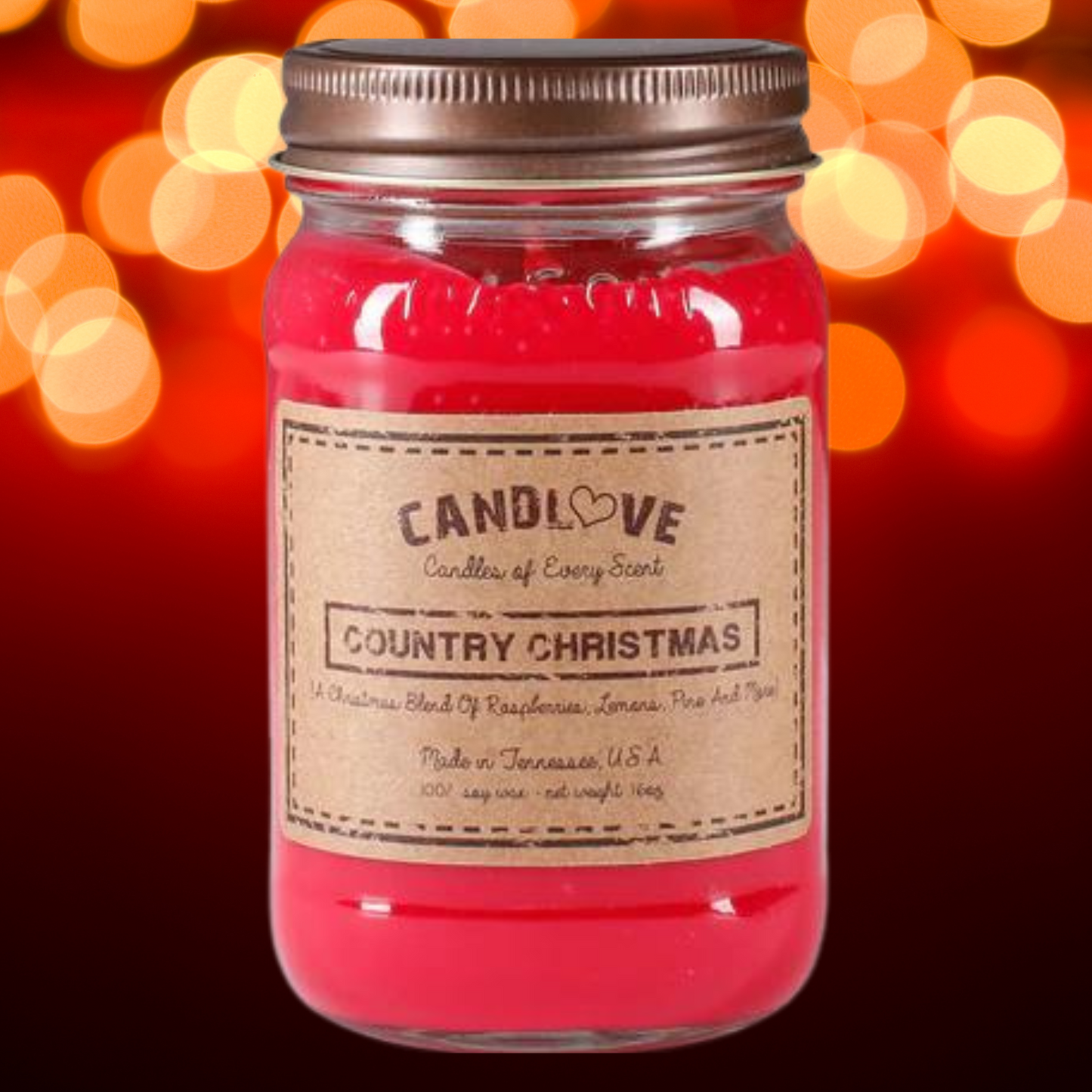 Candlove Country Christmas Scented Candle - Non-Toxic 100% Soy Candle - Handmade & Hand Poured Long Burning Candle - Highly Scented All Natural Clean Burning Candle (16 OZ Mason Jar) Made in The USA