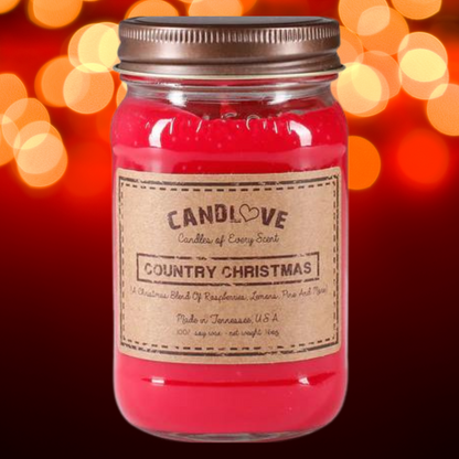 Candlove Country Christmas Scented Candle - Non-Toxic 100% Soy Candle - Handmade & Hand Poured Long Burning Candle - Highly Scented All Natural Clean Burning Candle (16 OZ Mason Jar) Made in The USA