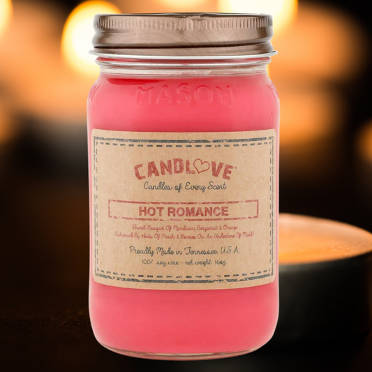 Candlove Hot Romance Scented Candle - Non-Toxic 100% Soy Candle - Handmade & Hand Poured Long Burning Candle - Highly Scented All Natural Clean Burning Candle (16 OZ Mason Jar) Made in The USA