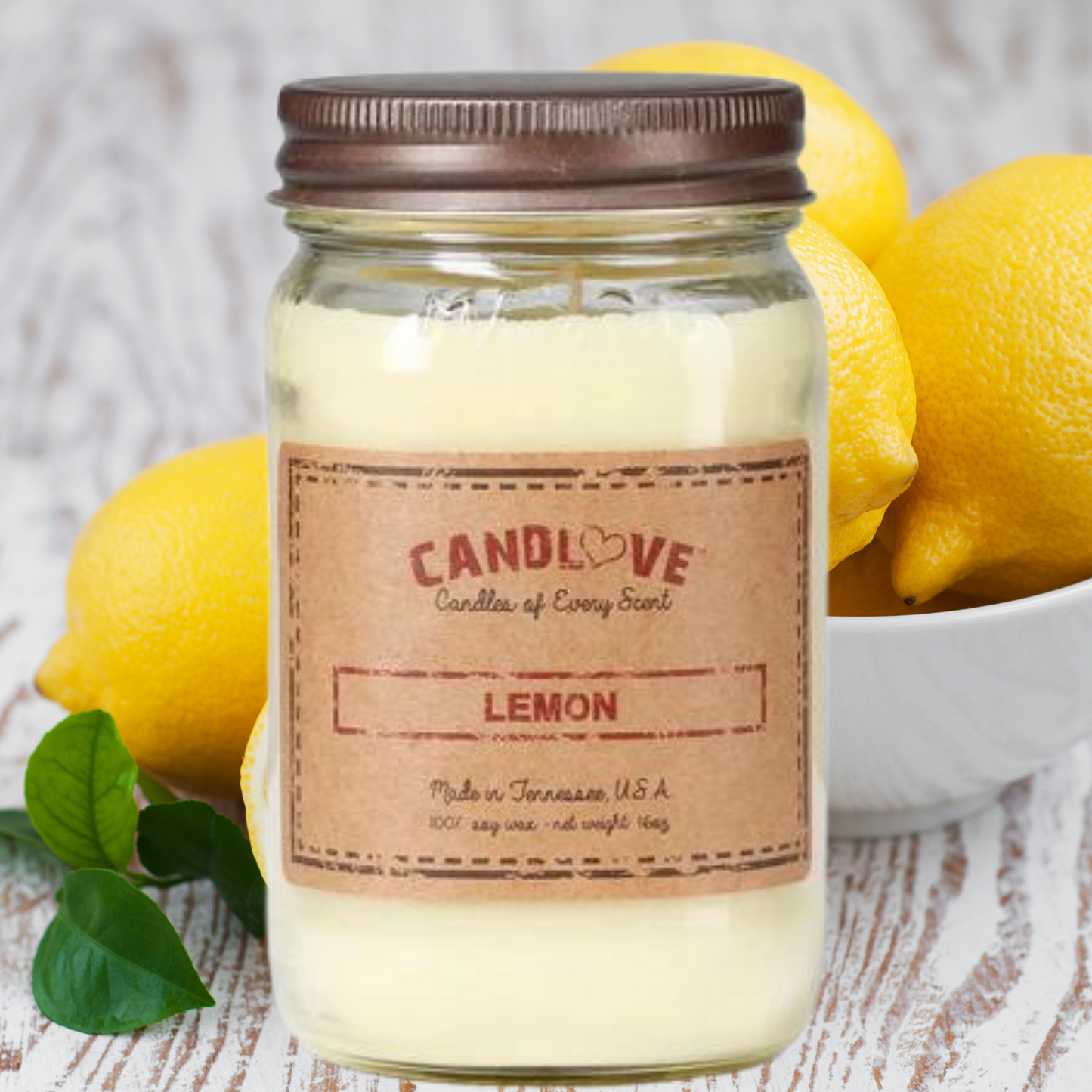 Candlove Lemon Scented Candle - Non-Toxic 100% Soy Candle - Handmade & Hand Poured Long Burning Candle - Highly Scented All Natural Clean Burning Candle (16 OZ Mason Jar) Made in The USA