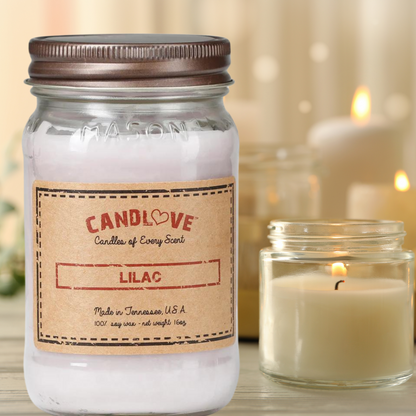 Candlove Lilac Scented Candle - Non-Toxic 100% Soy Candle - Handmade & Hand Poured Long Burning Candle - Highly Scented All Natural Clean Burning Candle (16 OZ Mason Jar) Made in The USA