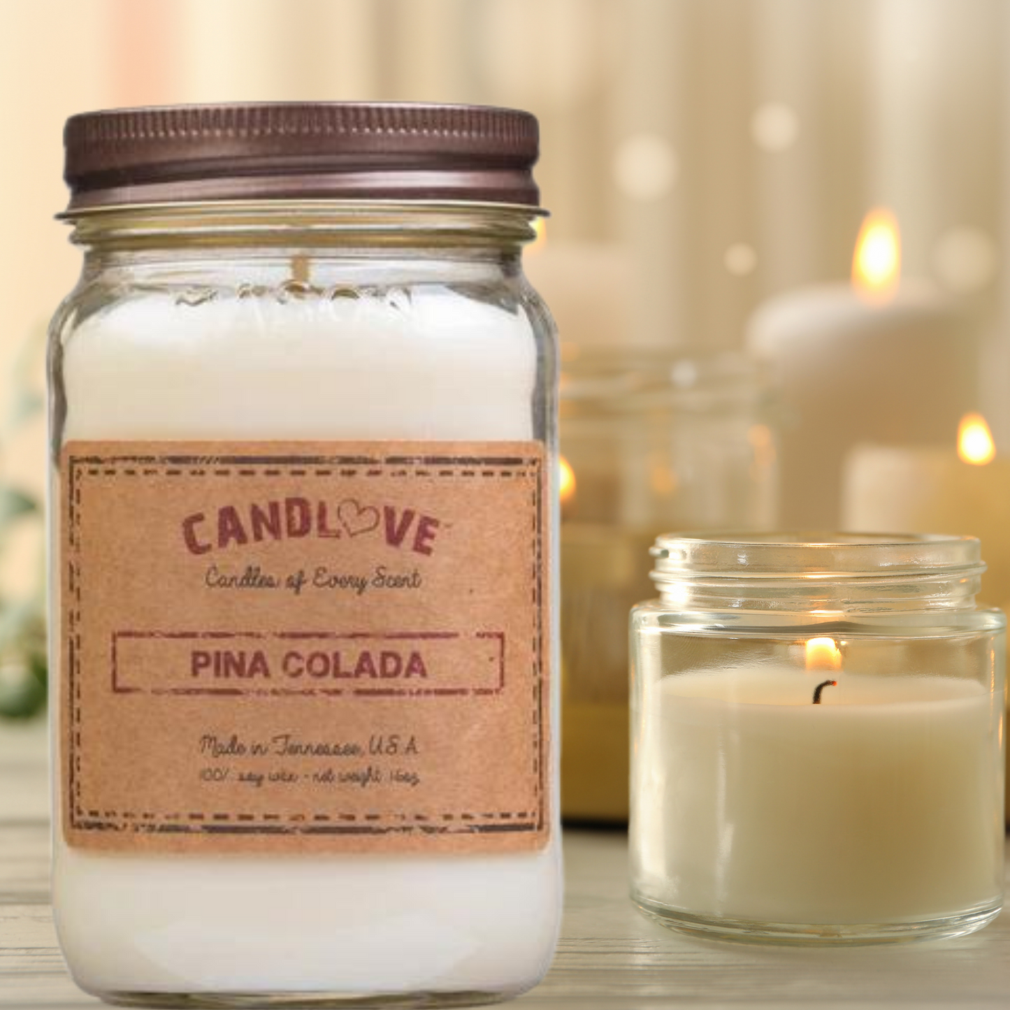 Candlove Pina Colada Scented Candle - Non-Toxic 100% Soy Candle - Handmade & Hand Poured Long Burning Candle - Highly Scented All Natural Clean Burning Candle (16 OZ Mason Jar) Made in The USA