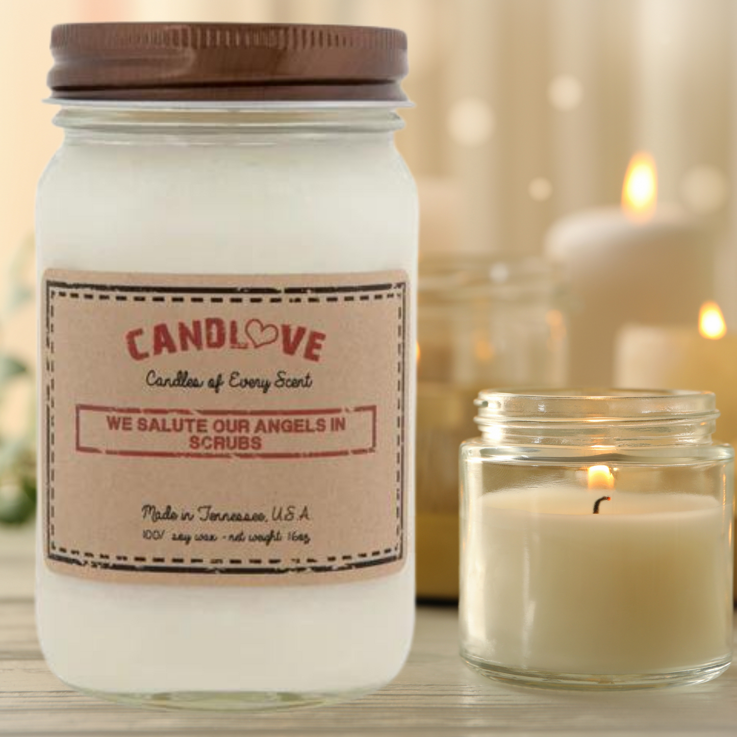 Candlove Vanilla We Salute Our Angels Scented Candle - Non-Toxic 100% Soy Candle - Handmade & Hand Poured Long Burning Candle - Highly Scented All Natural Clean Burning Candle (16 OZ Mason Jar) Made in The USA