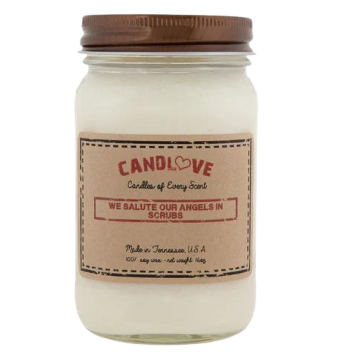 Candlove Vanilla We Salute Our Angels Scented Candle - Non-Toxic 100% Soy Candle - Handmade & Hand Poured Long Burning Candle - Highly Scented All Natural Clean Burning Candle (16 OZ Mason Jar) Made in The USA