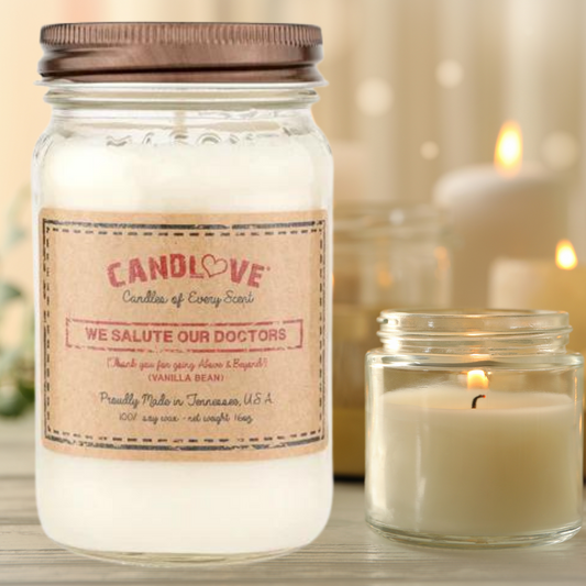 Candlove Vanilla We Salute Drs Scented Candle - Non-Toxic 100% Soy Candle - Handmade & Hand Poured Long Burning Candle - Highly Scented All Natural Clean Burning Candle (16 OZ Mason Jar) Made in The USA