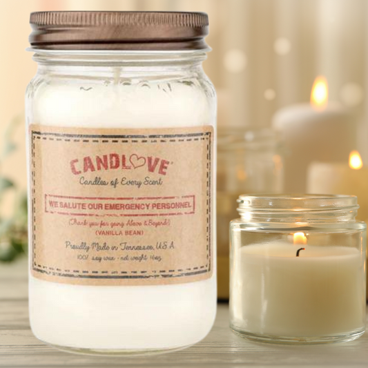 Candlove Vanilla We Salute Emergency Personell Scented Candle - Non-Toxic 100% Soy Candle - Handmade & Hand Poured Long Burning Candle - Highly Scented All Natural Clean Burning Candle (16 OZ Mason Jar) Made in The USA