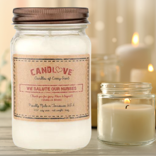 Candlove Vanilla We Salute Nurses Scented Candle - Non-Toxic 100% Soy Candle - Handmade & Hand Poured Long Burning Candle - Highly Scented All Natural Clean Burning Candle (16 OZ Mason Jar) Made in The USA