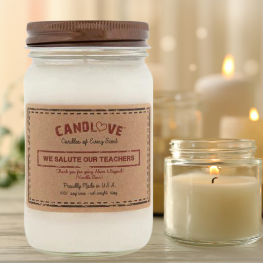 Candlove Vanilla We Salute Teachers Scented Candle - Non-Toxic 100% Soy Candle - Handmade & Hand Poured Long Burning Candle - Highly Scented All Natural Clean Burning Candle (16 OZ Mason Jar) Made in The USA