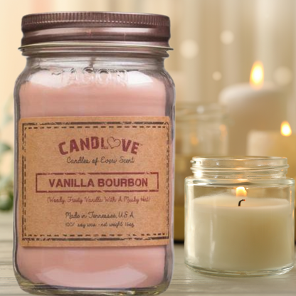 Candlove Vanilla Bourbon Scented Candle - Non-Toxic 100% Soy Candle - Handmade & Hand Poured Long Burning Candle - Highly Scented All Natural Clean Burning Candle (16 OZ Mason Jar) Made in The USA