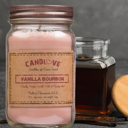 Candlove Vanilla Bourbon Scented Candle - Non-Toxic 100% Soy Candle - Handmade & Hand Poured Long Burning Candle - Highly Scented All Natural Clean Burning Candle (16 OZ Mason Jar) Made in The USA