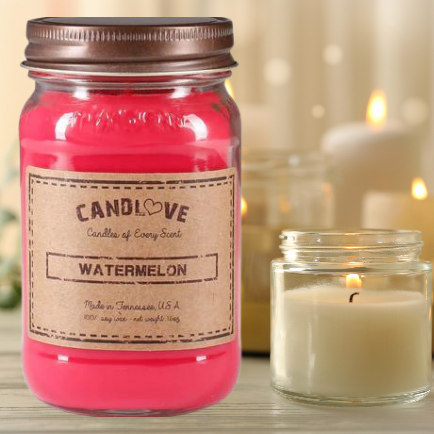 Candlove Watermelon Scented Candle - Non-Toxic 100% Soy Candle - Handmade & Hand Poured Long Burning Candle - Highly Scented All Natural Clean Burning Candle (16 OZ Mason Jar) Made in The USA